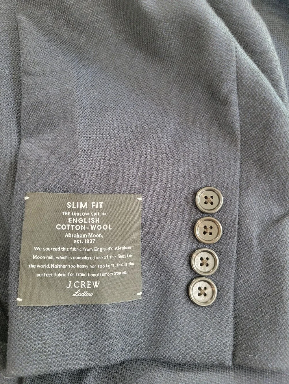 J Crew Ludlow Slim-fit suit jacket in English cotton-wool blend Size 46L Navy